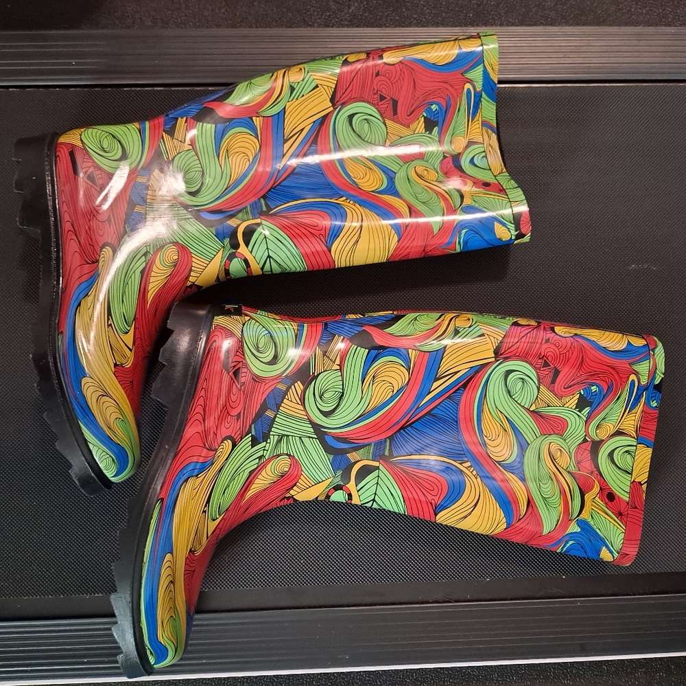 Google Psychedelic rain boots. Women's 7. One of a kind.